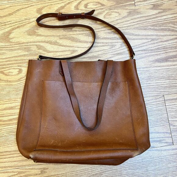 Madewell Medium Transport Tote English Saddle Brown Crossbody Shoulder Open Top - Picture 1 of 5